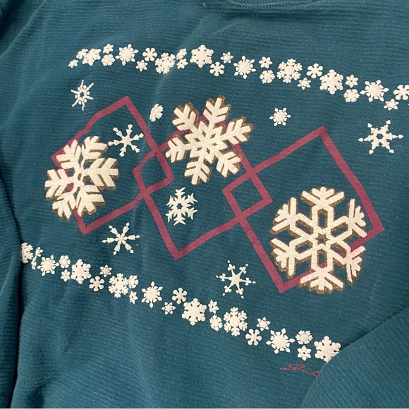 Vintage Holiday Sweatshirt M Winter Snowflake 90s - Picture 2 of 8
